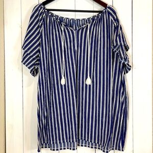 Blue and white striped Croft & Borrow peasant top